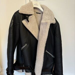 All Saints Black shearling leather Jacket with silver hardware